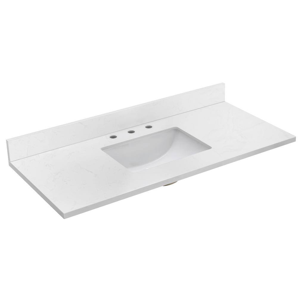 48" White Engineered Stone Vanity Top with Center Sink