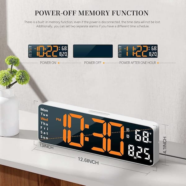 Afoxsos 13 in. White Case Orange LED Digital Clock Thermoplastic