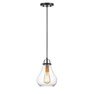 Getir 7.5 in. 1-Light Bronze Mini Pendant Light with Teardrop Glass Shade