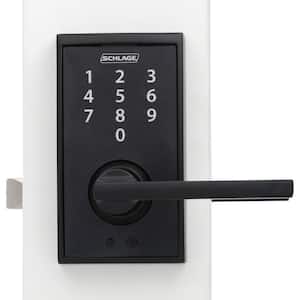 Century Matte Black Electronic Door Lock with Latitude Door Lever