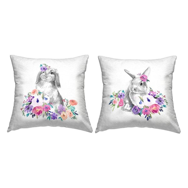 Stupell Industries Rabbits with Spring Florals White Square Outdoor Throw Pillow 2-Pack