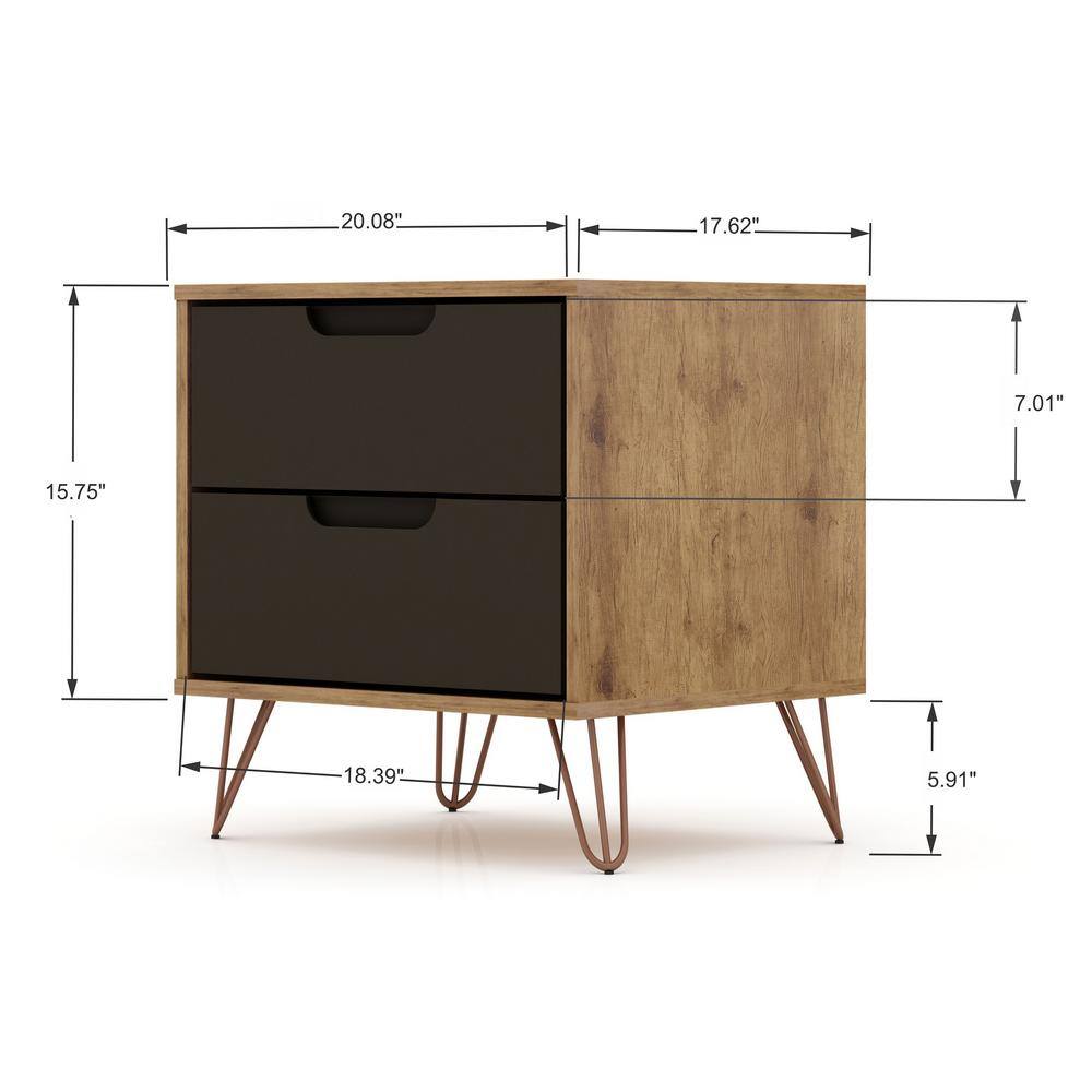 Mid-Century Modern Nature and Textured Grey 2-Drawer Nightstand Set