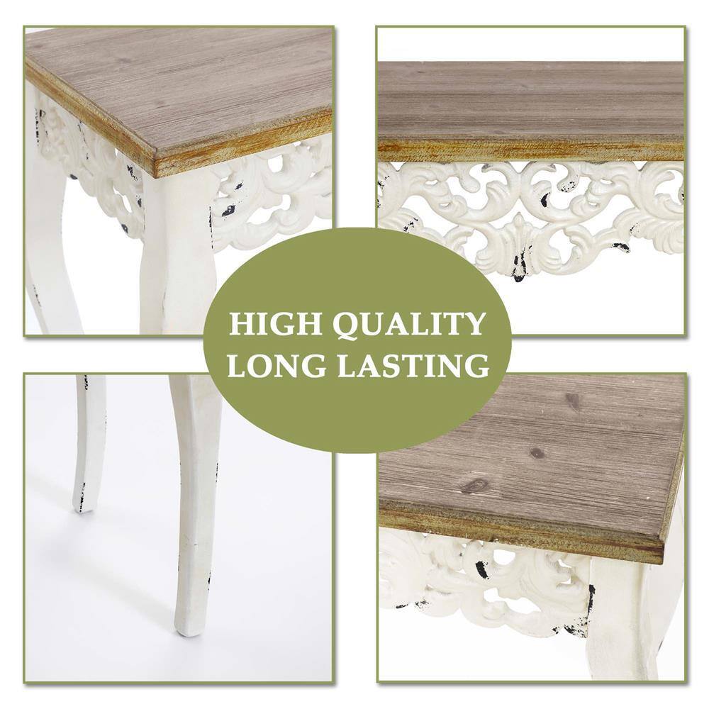 Victorian Off-White and Natural Wood Console Table with Storage