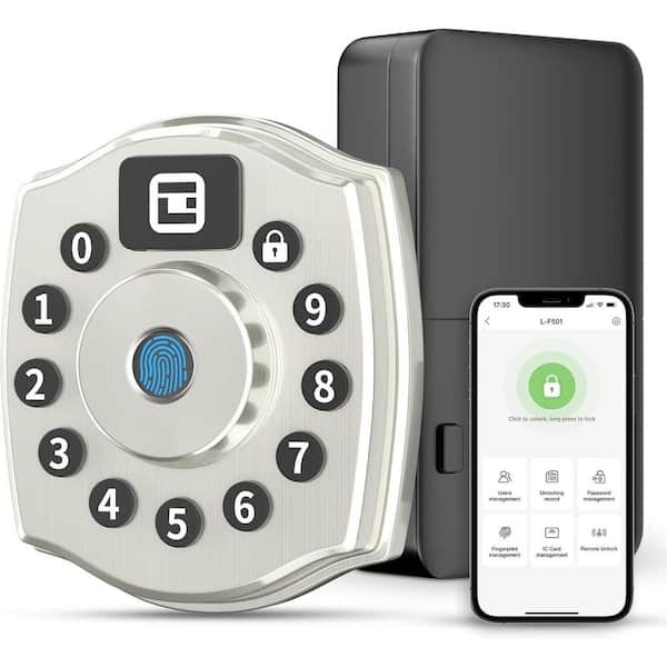 5-in-1 Corded Aluminum Smart Lock Deadbolt with Biometric, Anti-Peep Keypad, App & IC Card Access in Silver, IP65