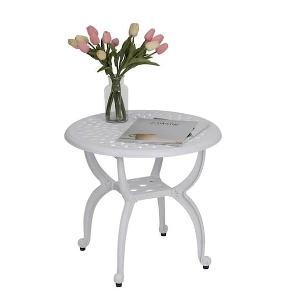 Unbranded White Cast Aluminum Round Outdoor Side Table