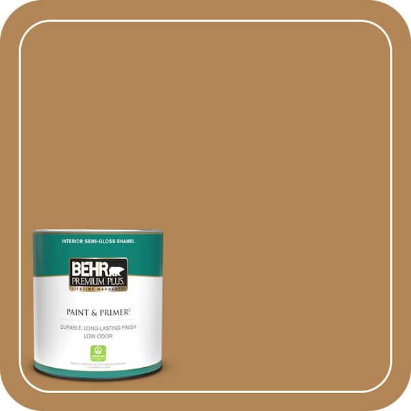 BEHR PREMIUM PLUS 1 qt. #S290-6 Golden Rice Semi-Gloss Enamel Low Odor Interior Paint & Primer