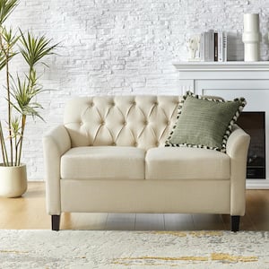 Eulalia 51.5 in. W Beige Transitional Polyester 2 Seats Loveseat with Solid Wood Leg