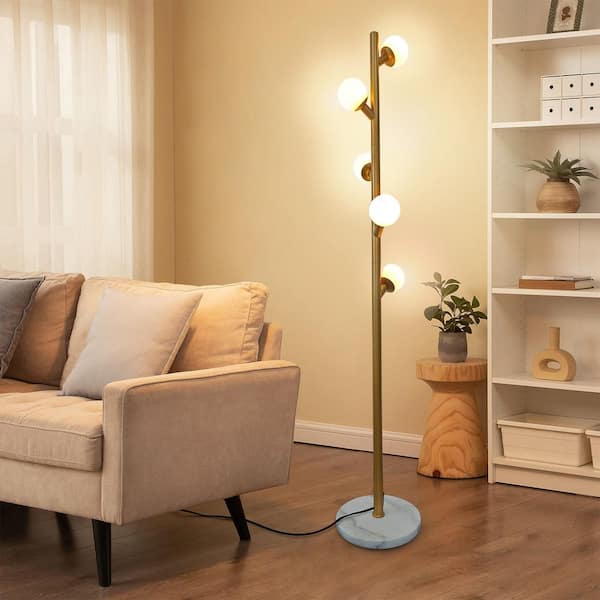 GMGSROM 65 in. 5-Light Modern Gold Standing Tall Tree Floor Lamp