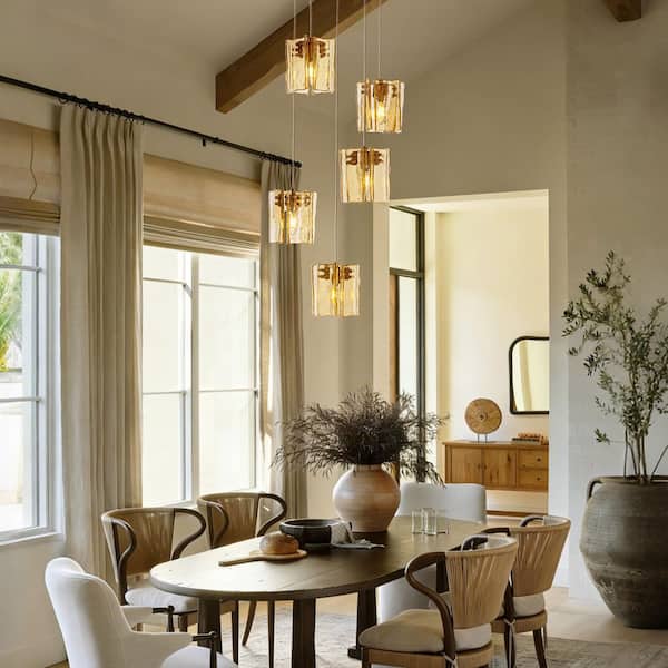 SILJOY Contemporary 5-Light Amber Glass Globe Chandelier Modern