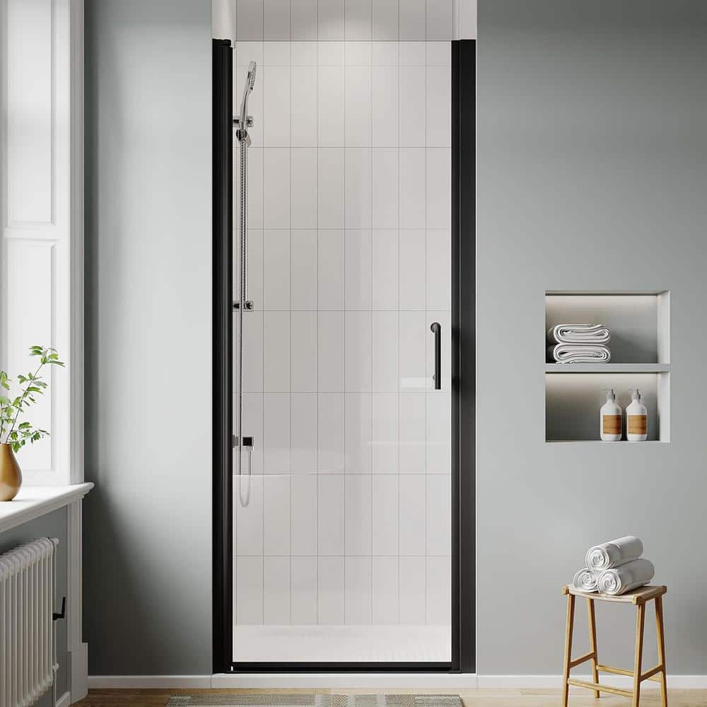 34'' W x 72'' H Frameless Clear Glass Shower Door in Matte Black