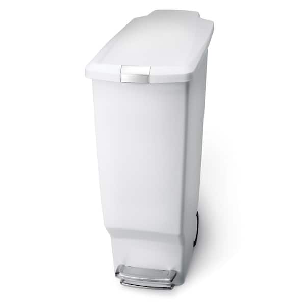 simplehuman 40L Slim Step Kitchen Trash Can, White Plastic with Soft-Close Locking Lid