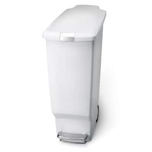 40-Liter White Plastic Slim Step-On Trash Can