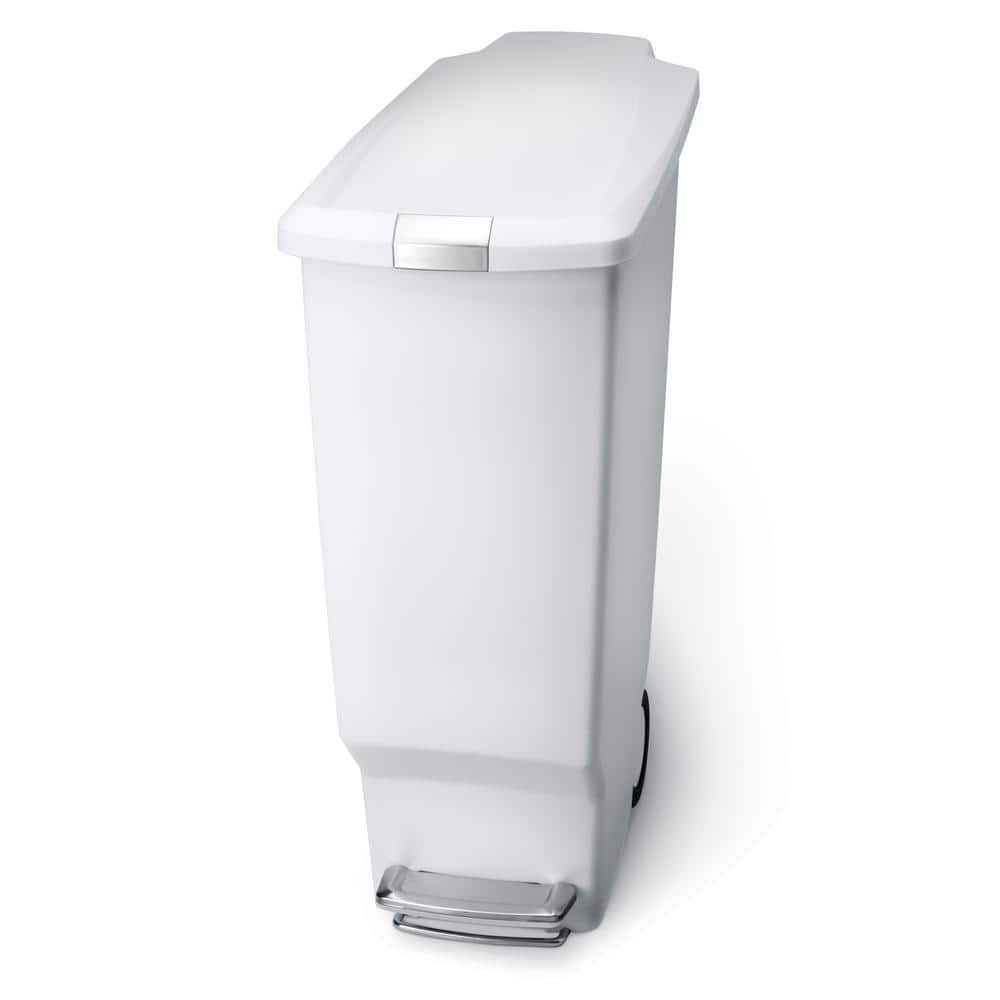 simplehuman 40L Slim Step Kitchen Trash Can, White Plastic with