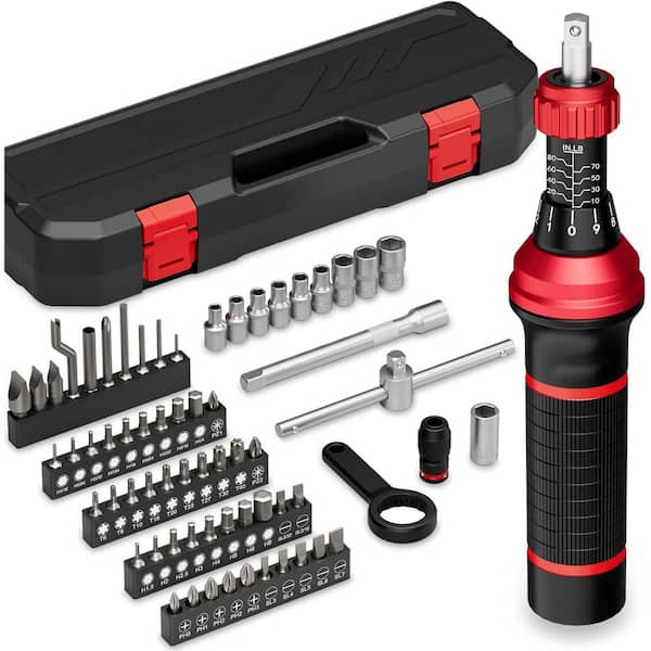 64-Piece Torque Screwdriver Set T-bar Handle 10-80 in. Pound with Flat Hex Torx Bits for Bike Repairing Tools