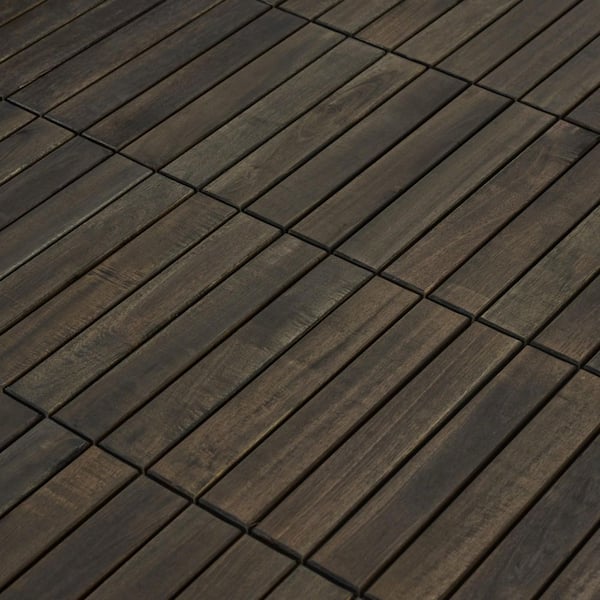 (30-Pieces)1 ft. x 1 ft. Square Interlocking Acacia Wood Patio Flooring Deck Tiles Outdoor Streaks Pattern in Ebony