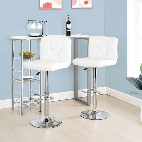 HOMESTOCK Set of 2 Bar Stools Adjustable Swivel Bar Chair Leather