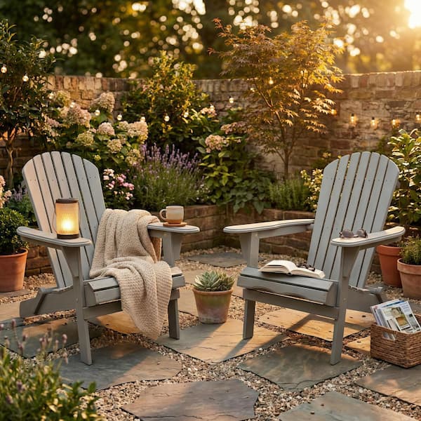 Gray Cedar Wood Outdoor Folding Adirondack Chair, Patio All