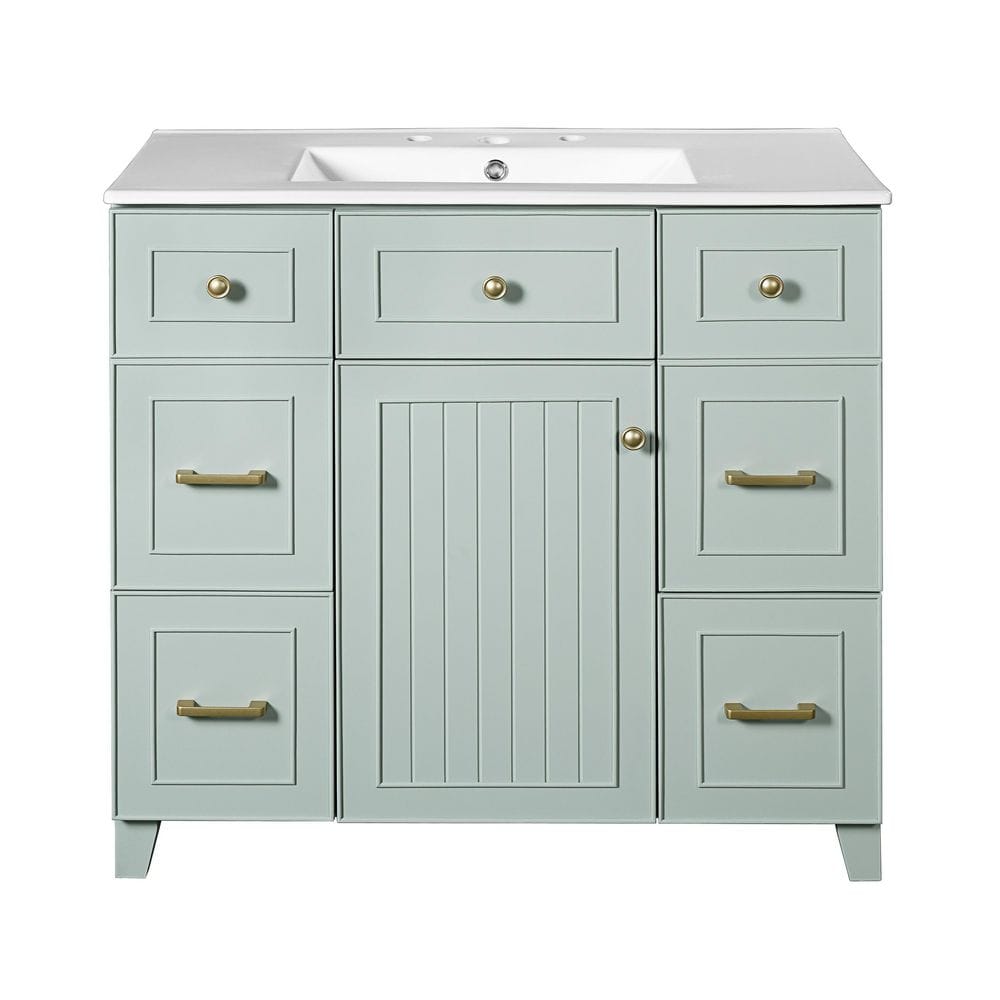 36 in. Single Sink Freestanding Vanity Green Bath Vanity with White Ceramic Sink Top price history on PriceWatchPro