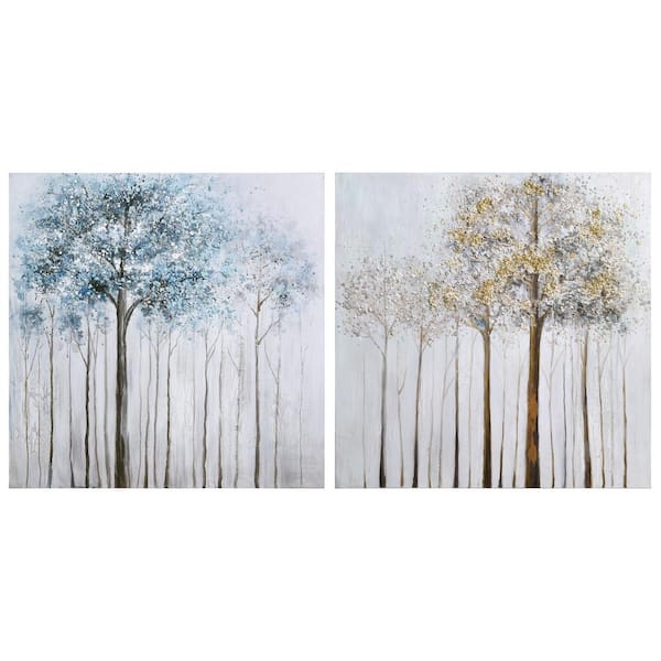 Empire Art Direct Winter Forest 1 and 2 Textured Metallic by Martin Edwards Hand Painted Unframed Wall Art Print, 36 in. x 36 in. Each
