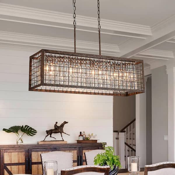 EDISLIVE Sebastian 4-Light 37 in. Antique Bronze Rectangular Kitchen Island Crystal Chandelier