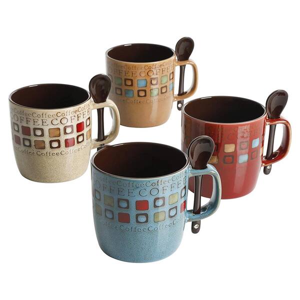 Gibson Mr. Coffee Cafe Americano 8-Piece 13 oz. Ceramic Cup and Spoon Set in Assorted Colors, Multicolor