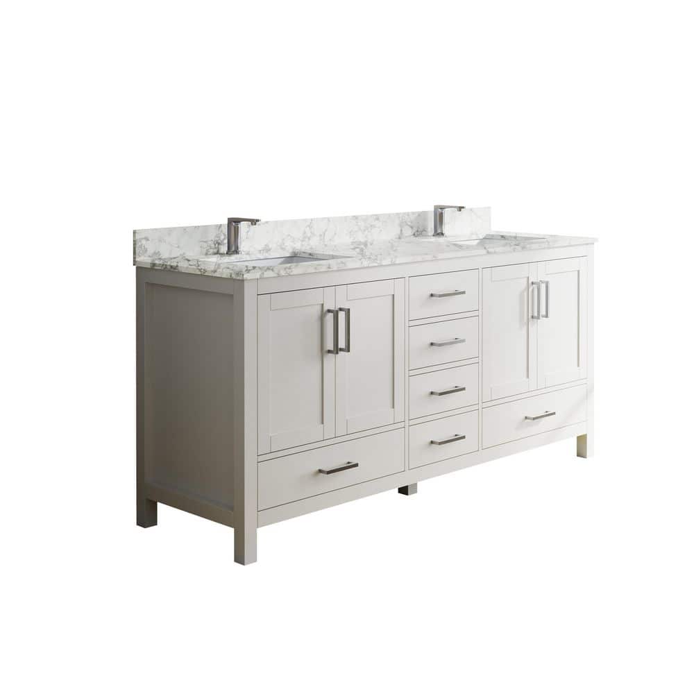 72 in. Fully Assembled Freestanding White Solid Wood Bath Vanity with Marble-Pattern White Engineered Top, Backsplash price history on PriceWatchPro