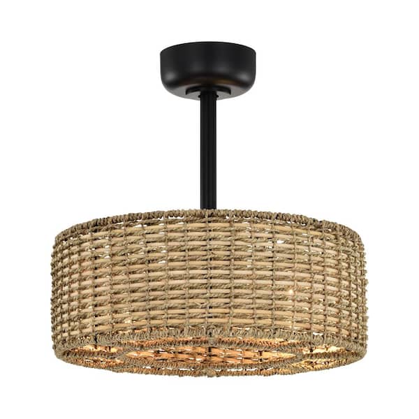 Heritage 19 in. 4-Light Farmhouse Remote Control Reversible Black Indoor Rattan Ceiling Fan With Lighting Kits