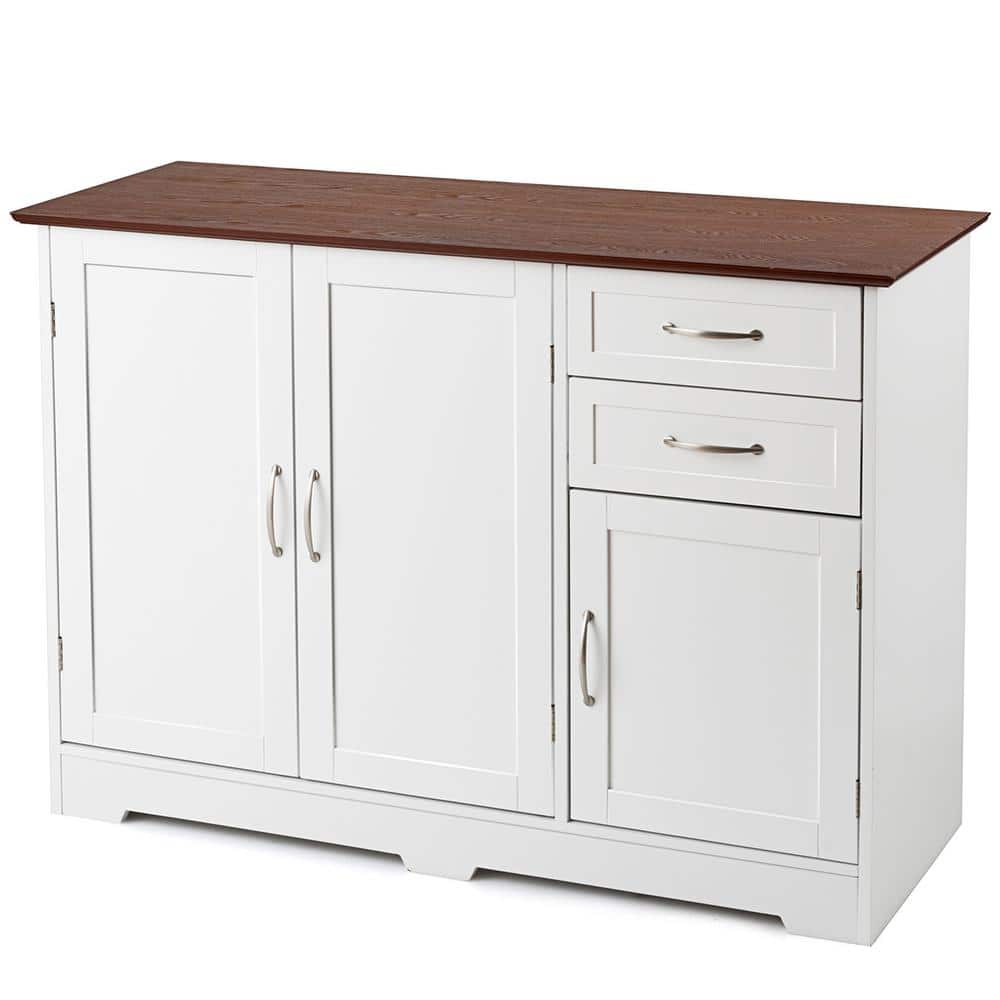 White and Vermilion MDF Kitchen Sideboard with Drawers and Cabinets