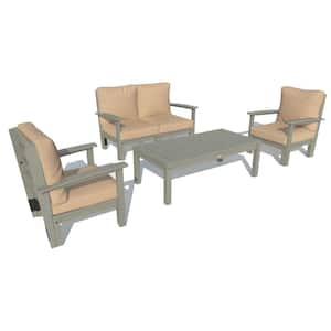 Bespoke Deep Seating 4-Piece Plastic Outdoor Loveseat, Set of Chairs and Conversation Table and Driftwood Cushions
