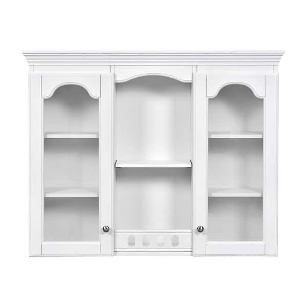 YSQCAR 35 in. W x 28 in. H Rectangular White MDF Surface Mount Medicine Cabinet without Mirror with 2 Glass Doors