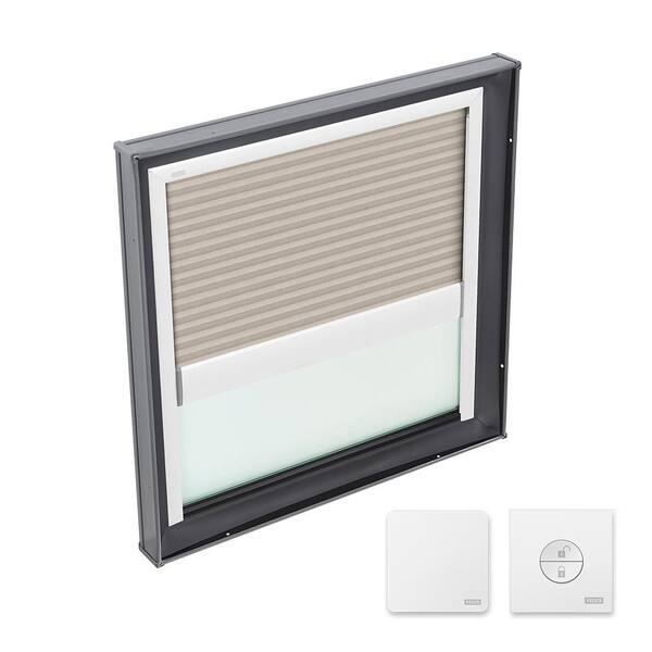 VELUX 22-1/2 x 22-1/2 in. Fixed Curb Mount Skylight w/ Laminated LowE3 Glass, Classic Sand Solar Powered Light Filtering Blind