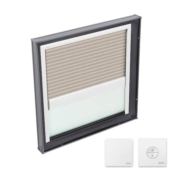 VELUX 34-1/2 x 34-1/2 in. Fixed Curb Mount Skylight w/ Tempered LowE3 Glass & Classic Sand Solar Powered Light Filtering Blind