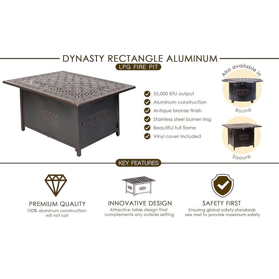 Dynasty Antique Bronze Aluminum Gas Fire Pit Table with Scrollwork Motif