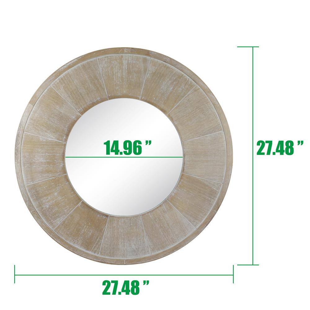27.5" Round White Wash Wooden Wall Mirror