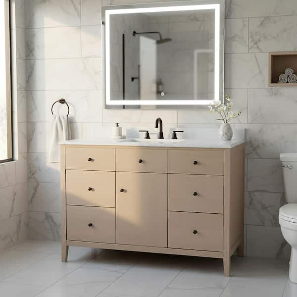 Oliviabella 48 in. Single Sink Natural Bath Vanity with White Marble Top