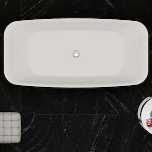 59 in. x 28.74 in. Acrylic Flatbottom Freestanding Soaking Bathtub with Center Drain and Overflow in Glossy White
