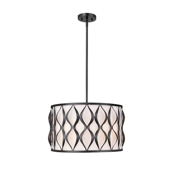 Unbranded Harden 60-Watt 5-Light Matte Black Shaded Pendant-Light with White Fabric Shade, No Bulbs Included