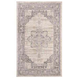 Brentwood Cream/Gray Doormat 3 ft. x 5 ft. Floral Medallion Border Area Rug