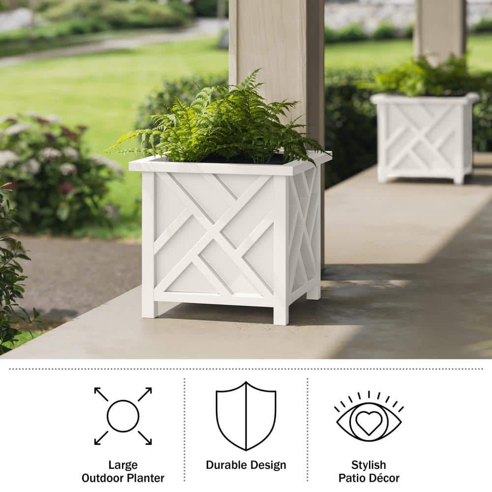 White Polypropylene 15.5-Inch Lattice Design Outdoor Planter Box