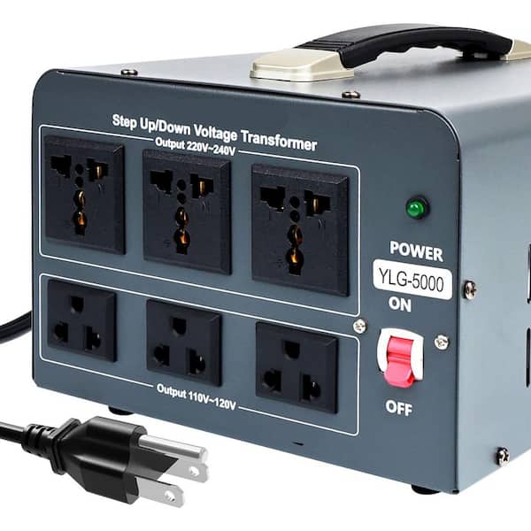 5000W Step Up/Down Voltage Transformer Converter 110/120V - 220/240V with Circuit Breaker Protection Grey