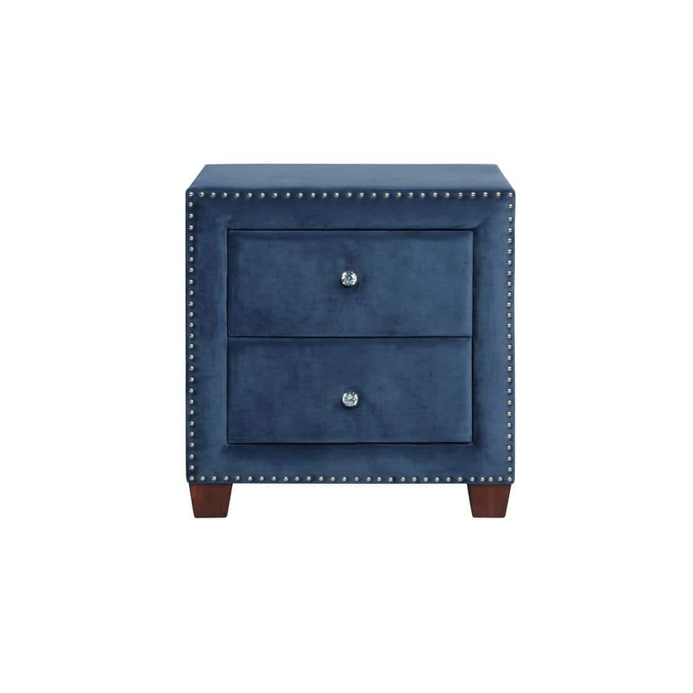 Nathaniel Home Aliyah Velvet 2 Drawer Nightstand Blue