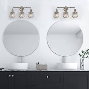 3-Light Nickel Modern Industrial Cage Silver Linear Wall Sconce Bathroom Vanity Light