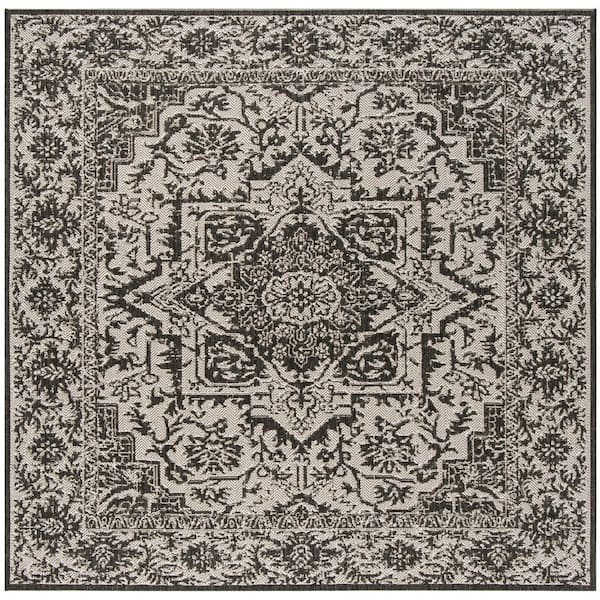 Beach House Light Gray/Charcoal 7 ft. x 7 ft. Square Oriental Indoor/Outdoor Patio  Area Rug