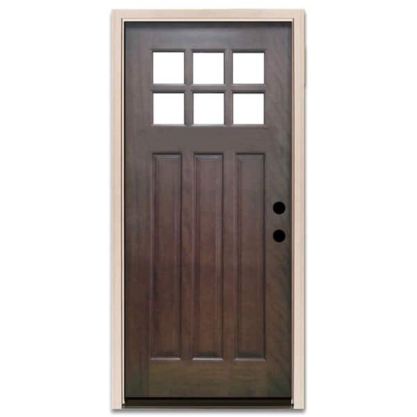 Steves & Sons 32 in. x 80 in. Craftsman 6 Lite Stained Mahogany Wood Prehung Front Door