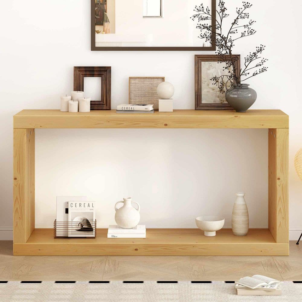 59.6 in. Natural Rectangle Wood Console Table Entryway Table