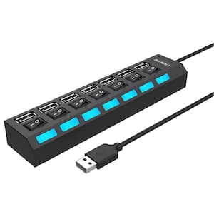 Multi Port Splitter, 7 Port USB 2.0 Hub, USB A Port Data Hub with Independent On/Off Switch and LED Indicators