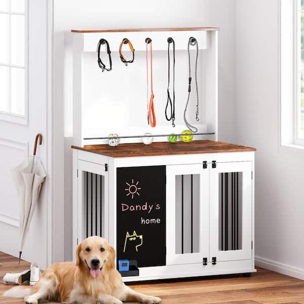 Unbranded Dog Crate, Graffiti Dog Cage, Kennel with Double Doors, Crate Interior Furniture, Heavy Wooden Dog Cage, Large Dog