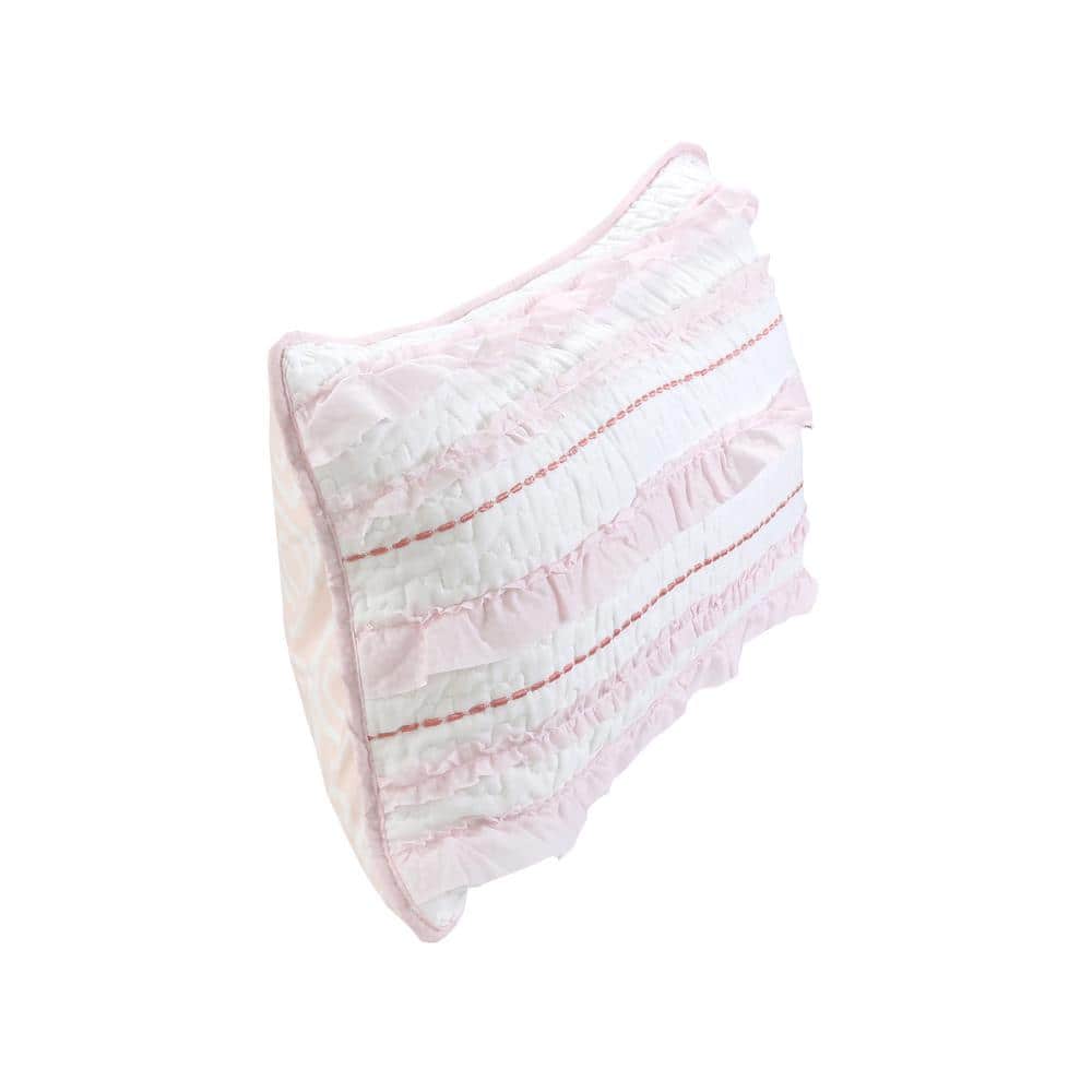 Pink and White Ruffled Cotton Rectangular Throw Pillow