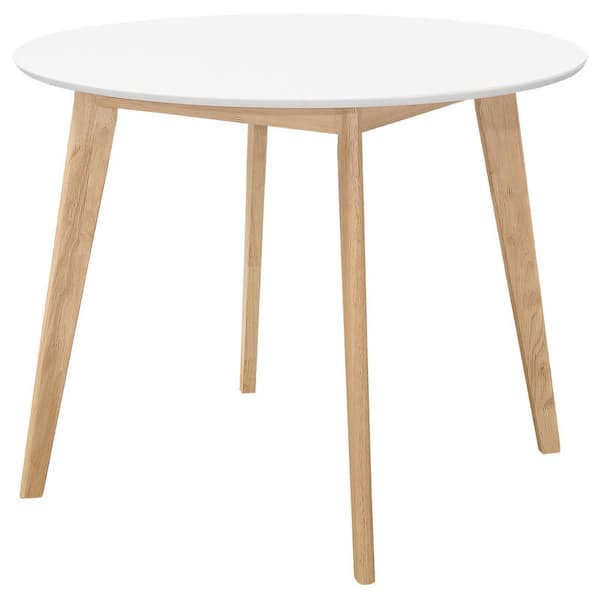 Coaster Breckenridge Matte White and Natural Oak Wood Round 4 Legs Dining Table Seats 4