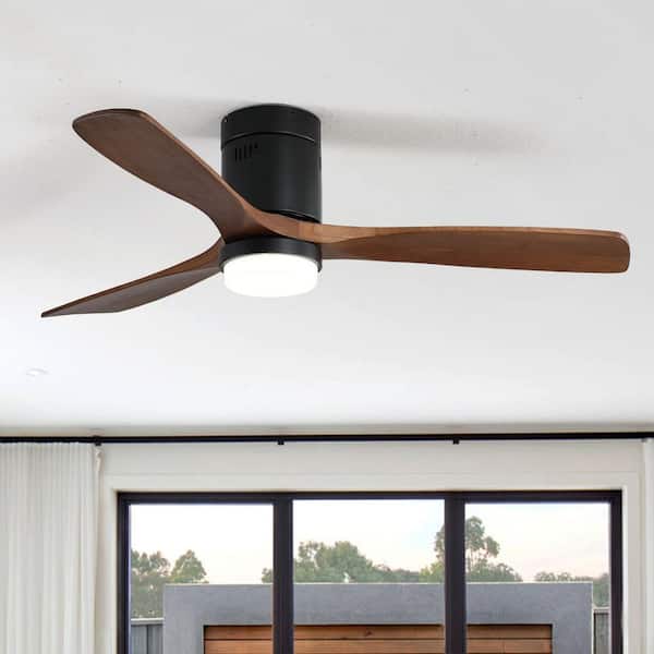 FEKZO 52 in. Smart Black Flush Mount Standard Solid Wood Ceiling